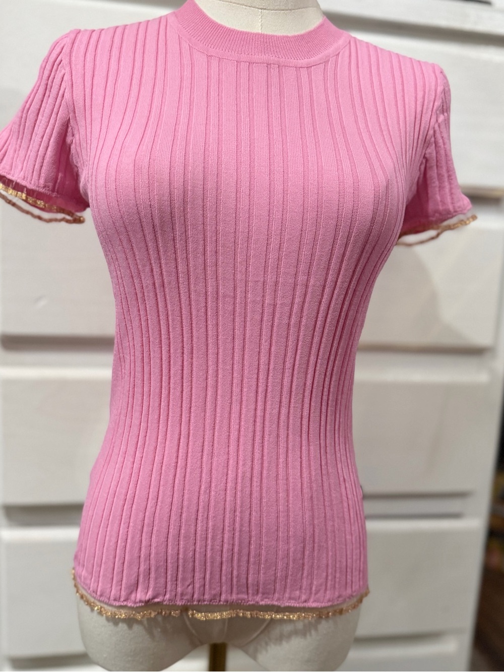 Chanel Pink Ribbed Short-Sleeve Top - Brand